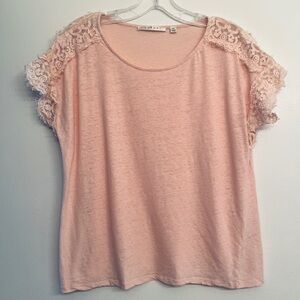 Cyrus Pink Lace Sleeve Top size XL Mix of Linen and Cotton.